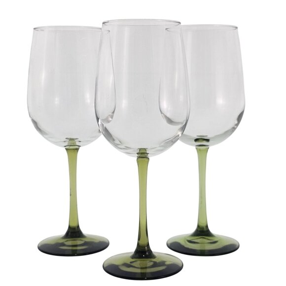 4 Libbey Olive Green Wine Goblet 9" red wine blown glass 17oz stylish romantic - Picture 2 of 7